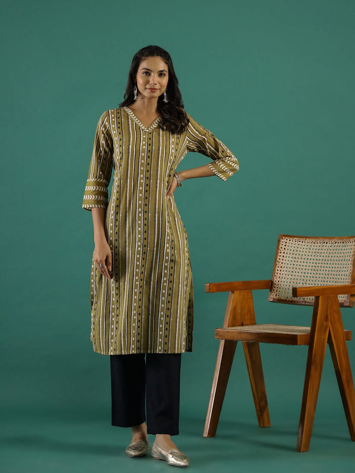 Mustard Printed Kurti Set muslin kurta Rangdeep-Fashions 