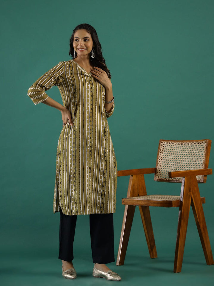 Mustard Printed Kurti Set muslin kurta Rangdeep-Fashions 