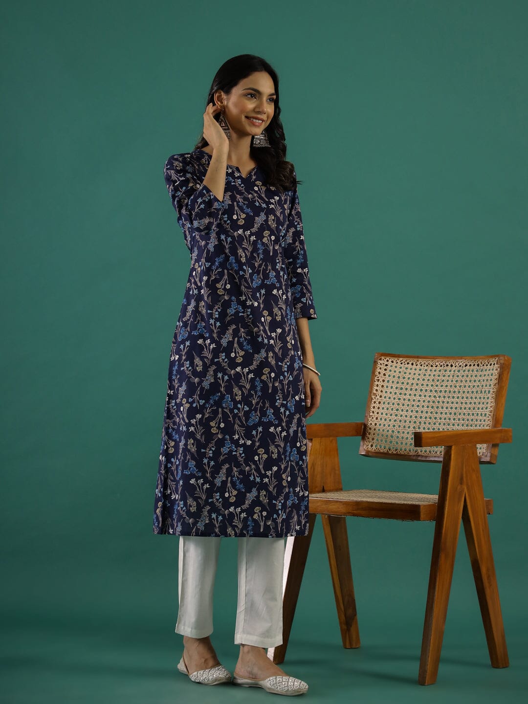 Navy Blue Printed Kurti Set muslin kurta Rangdeep-Fashions 