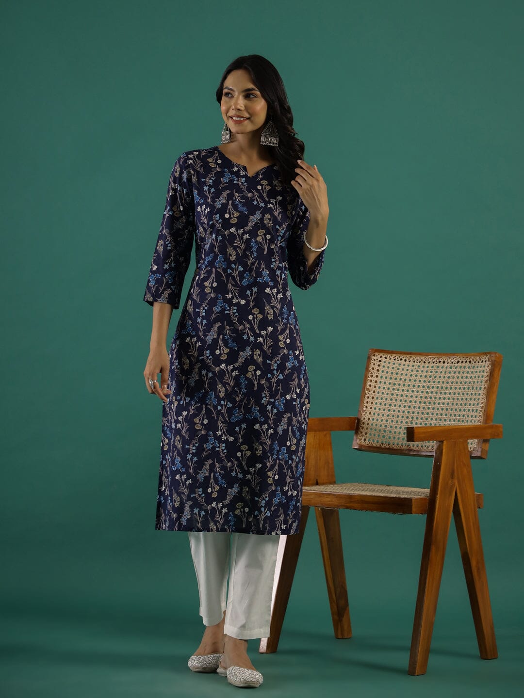 Navy Blue Printed Kurti Set muslin kurta Rangdeep-Fashions 