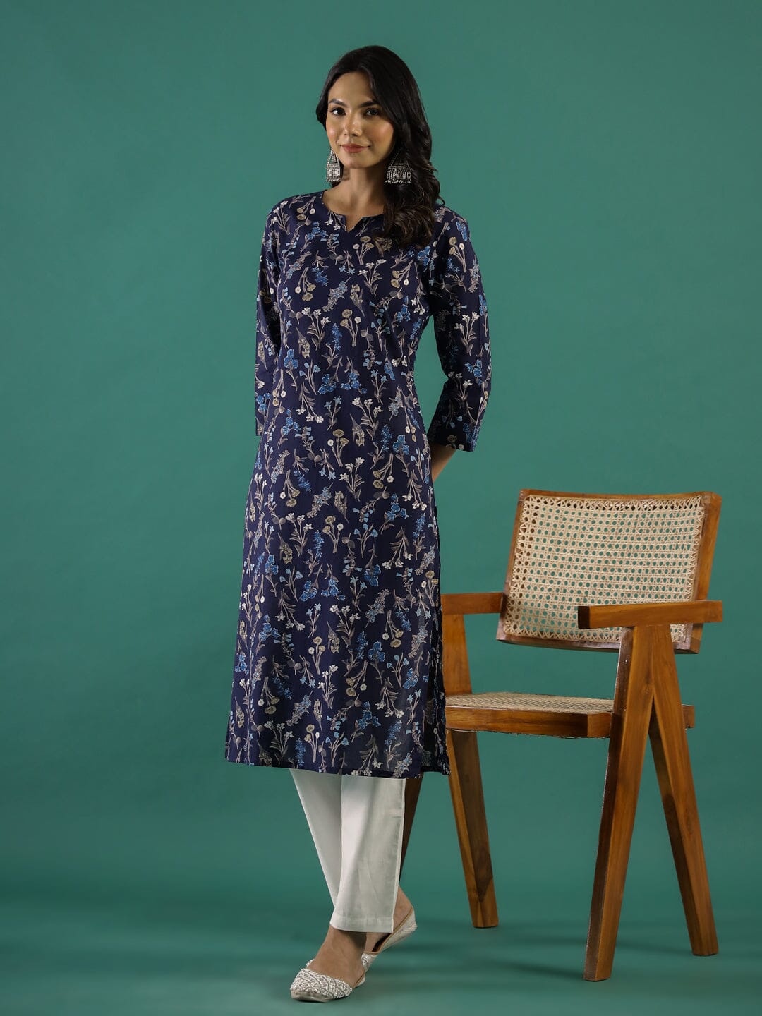 Navy Blue Printed Kurti Set muslin kurta Rangdeep-Fashions 