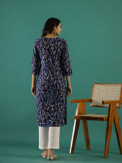 Navy Blue Printed Kurti Set muslin kurta Rangdeep-Fashions 