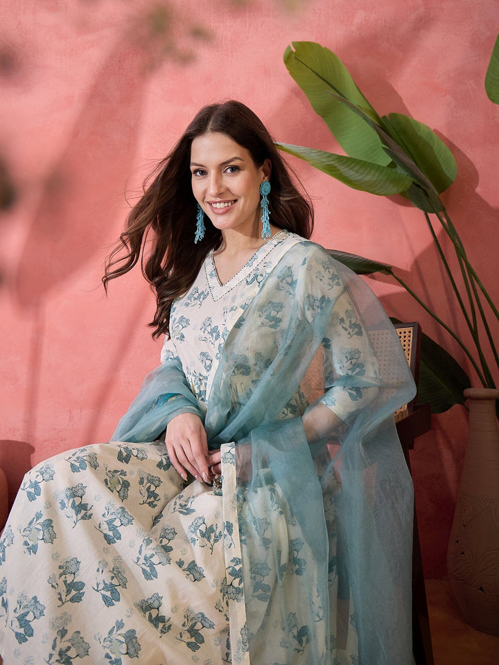 Off White Floral Printed Kurta Set for Women Kurta set Rangdeep-Fashions 