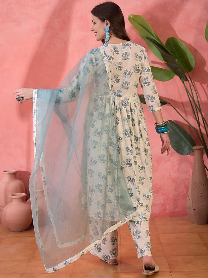 Off White Floral Printed Kurta Set for Women Kurta set Rangdeep-Fashions 