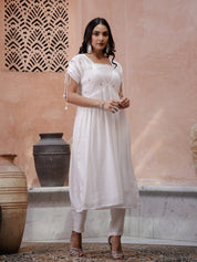 Off White V-Neck Solid Print Kurta Set Kurta set Rangdeep-Fashions 