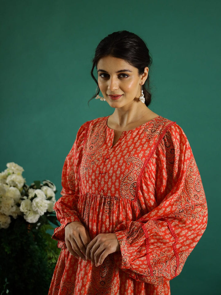 Orange Printed Dress for Women dress Rangdeep-Fashions 