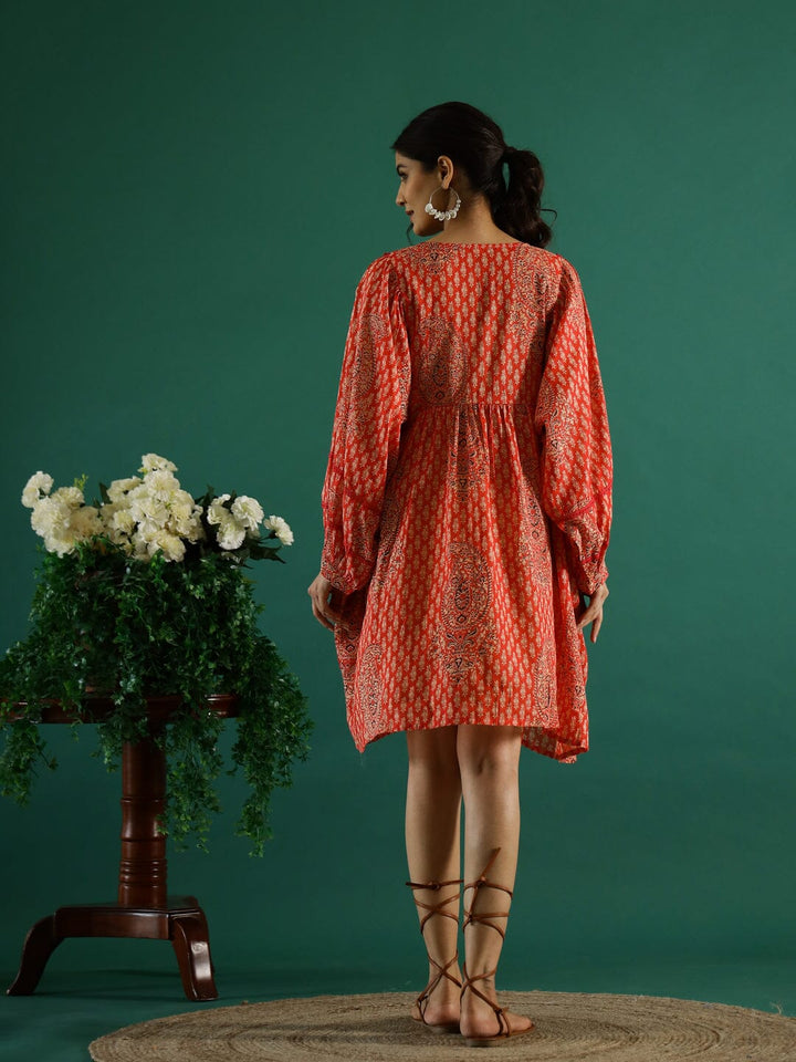 Orange Printed Dress for Women dress Rangdeep-Fashions 