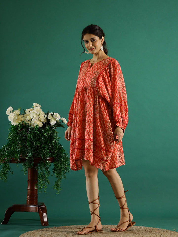 Orange Printed Dress for Women dress Rangdeep-Fashions 