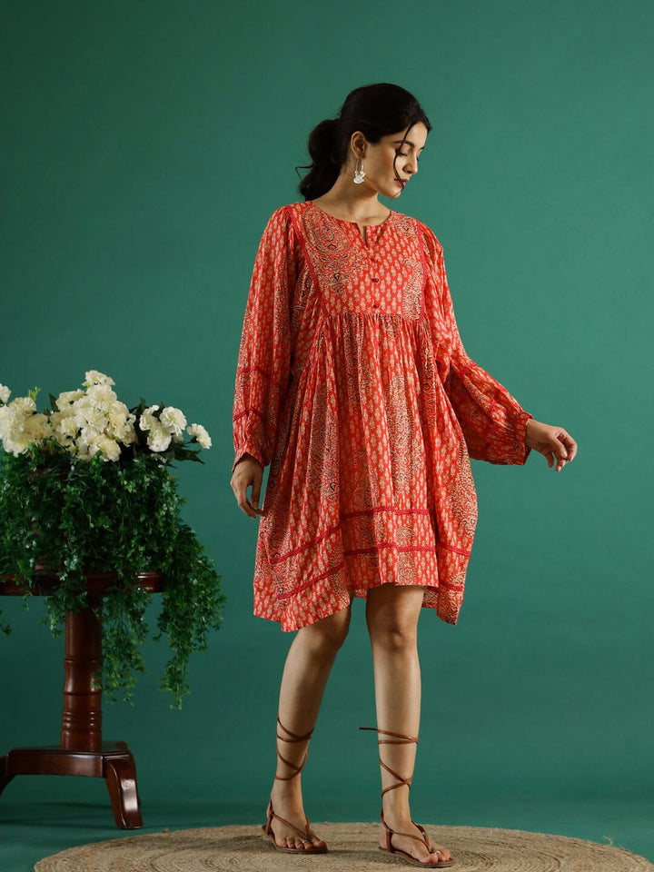 Orange Printed Dress for Women dress Rangdeep-Fashions 