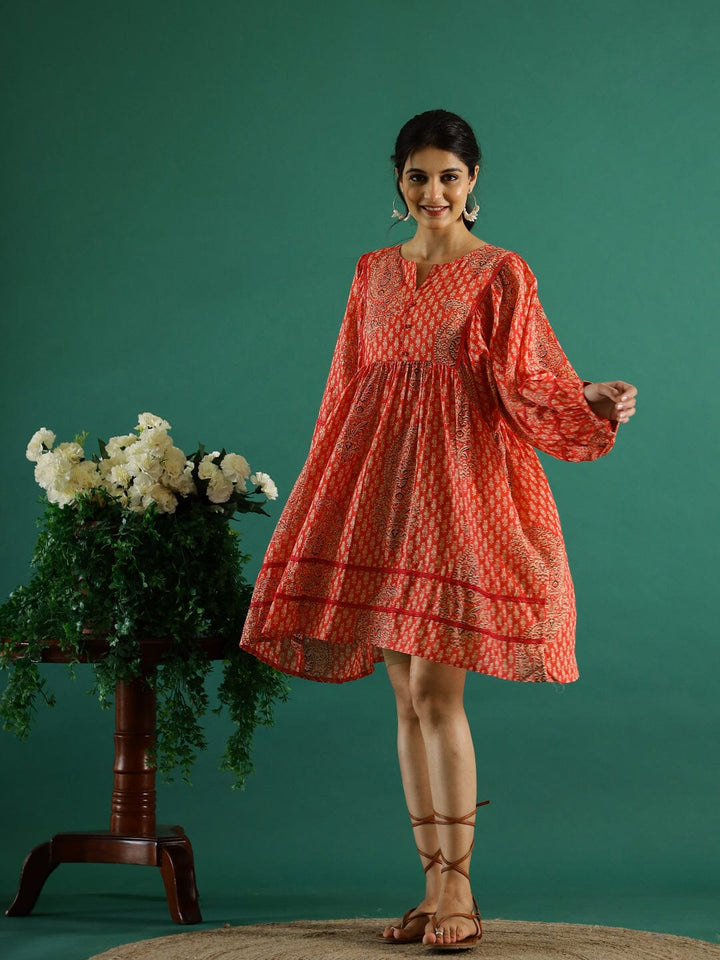 Orange Printed Dress for Women dress Rangdeep-Fashions 