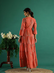 Orange Printed Round Neck Dress for Women dress Rangdeep-Fashions 