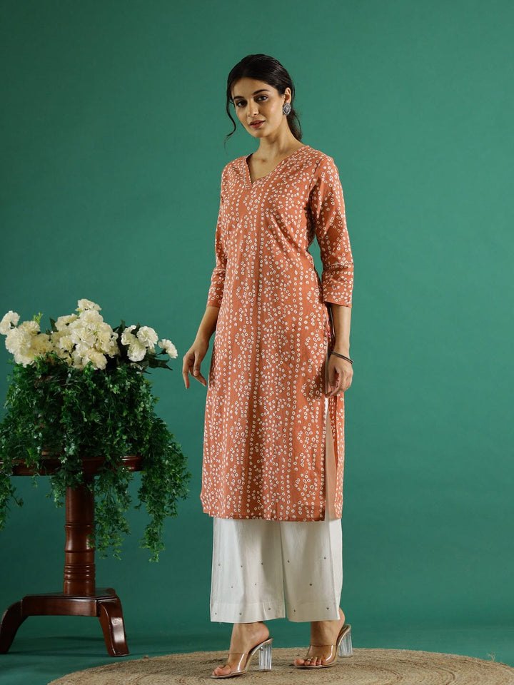 Orange White Dotted Printed Cotton Kurta Kurti SANSKRUTI HOMES 