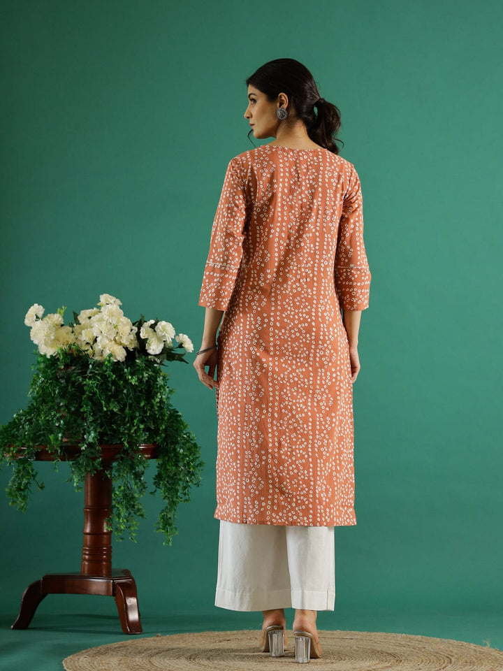 Orange White Dotted Printed Cotton Kurta Kurti SANSKRUTI HOMES 