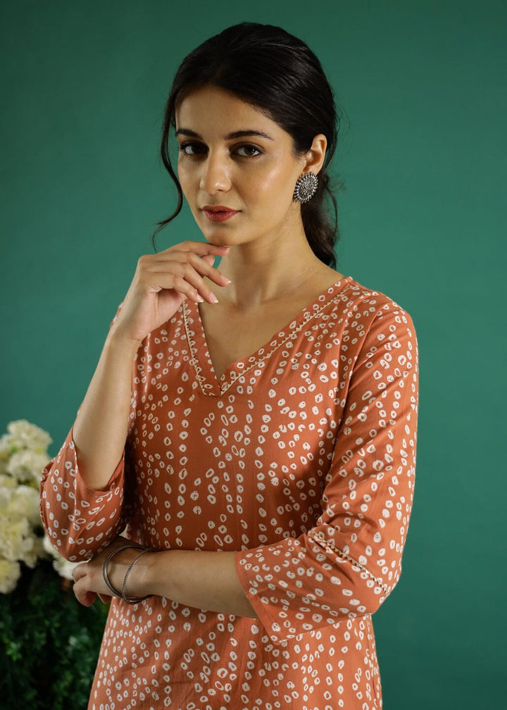 Orange White Dotted Printed Cotton Kurta Kurti SANSKRUTI HOMES 