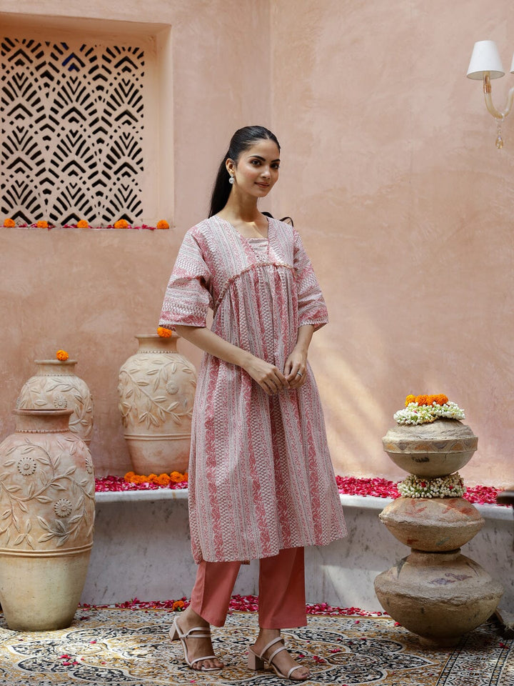 Pink Cotton Kurta Set for Women Kurti set Rangdeep-Fashions 