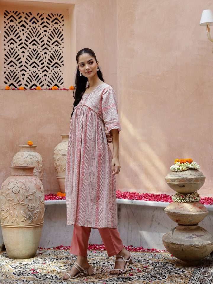 Pink Cotton Kurta Set for Women Kurti set Rangdeep-Fashions 