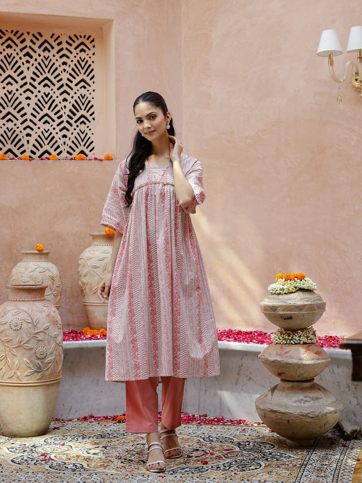 Pink Cotton Kurta Set for Women Kurti set Rangdeep-Fashions 