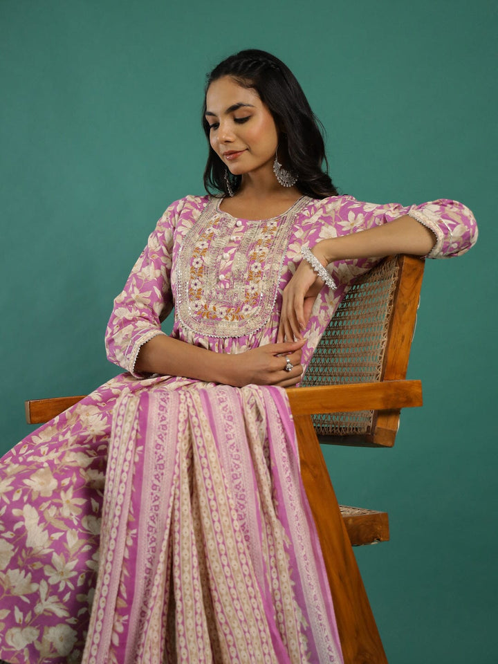 Pink Cotton Kurta Set with Dupatta Kurti set SANSKRUTI HOMES 