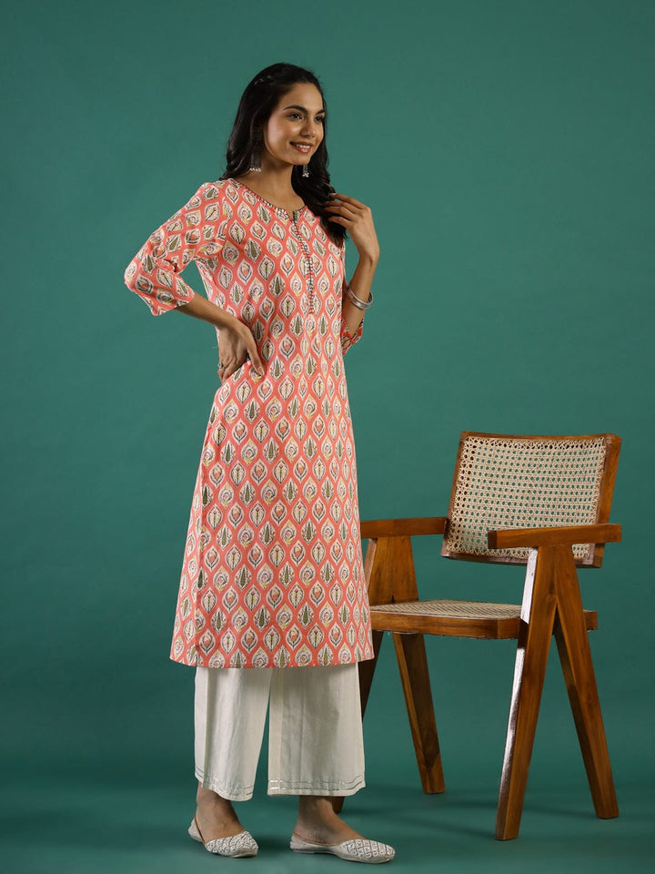 Pink Ethnic Motif Printed Cotton Straight Kurta muslin kurta Rangdeep-Fashions 