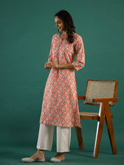 Pink Ethnic Motif Printed Cotton Straight Kurta muslin kurta Rangdeep-Fashions 