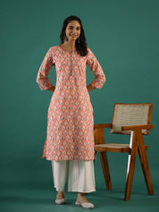 Pink Ethnic Motif Printed Cotton Straight Kurta muslin kurta Rangdeep-Fashions 