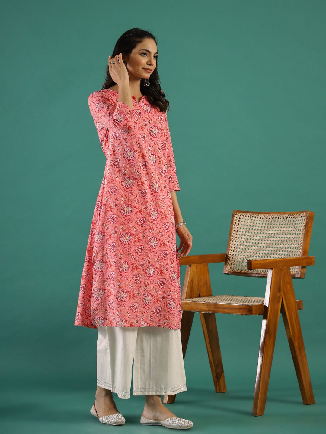 Pink Ethnic Printed Cotton Straight Kurta muslin kurta Rangdeep-Fashions 