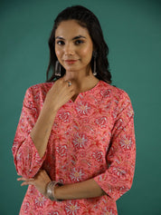 Pink Ethnic Printed Cotton Straight Kurta muslin kurta Rangdeep-Fashions 