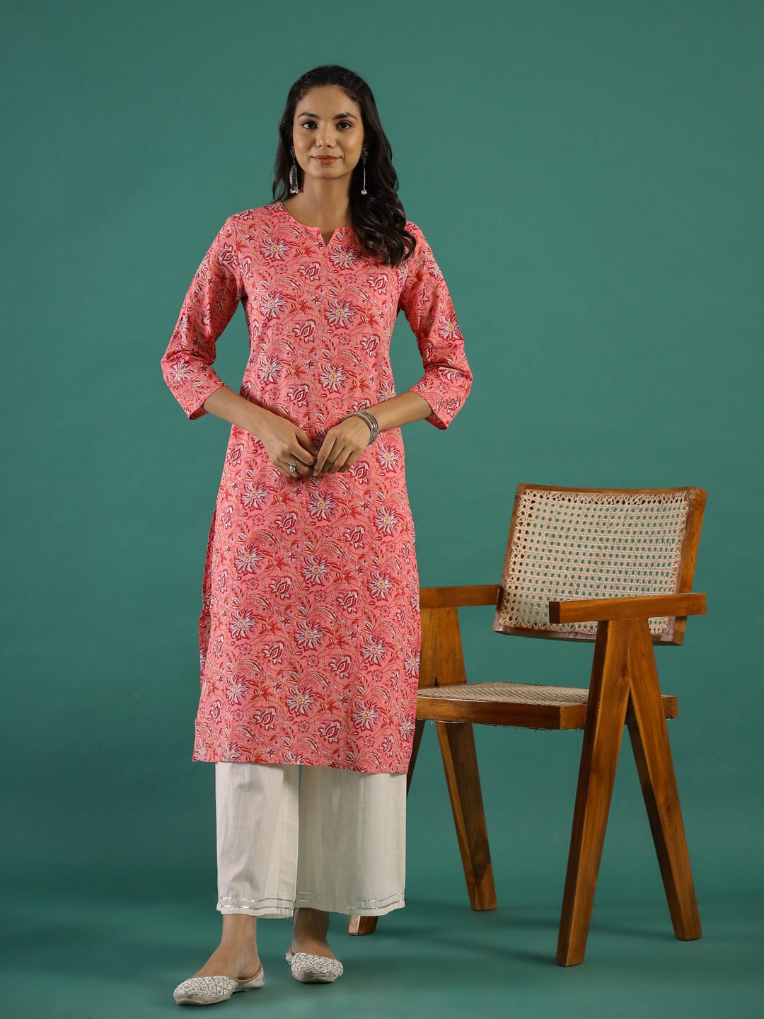 Pink Ethnic Printed Cotton Straight Kurta muslin kurta Rangdeep-Fashions 