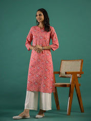 Pink Ethnic Printed Cotton Straight Kurta muslin kurta Rangdeep-Fashions 