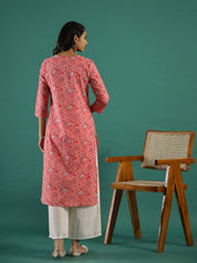 Pink Ethnic Printed Cotton Straight Kurta muslin kurta Rangdeep-Fashions 