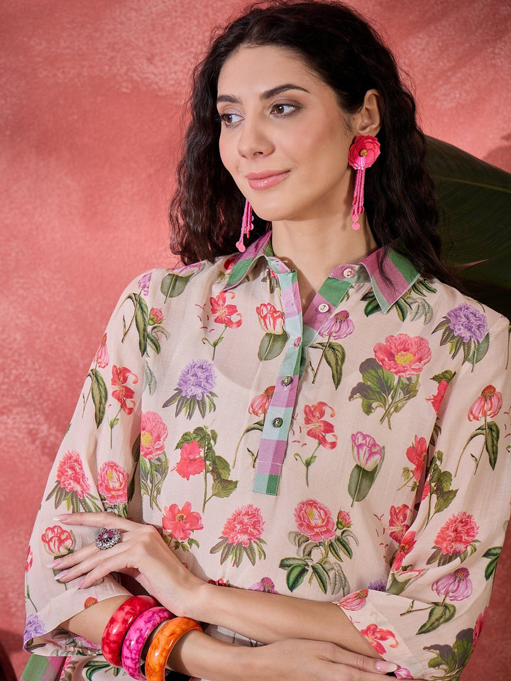 Pink Floral Printed Cotton Dress for Women dress Rangdeep 