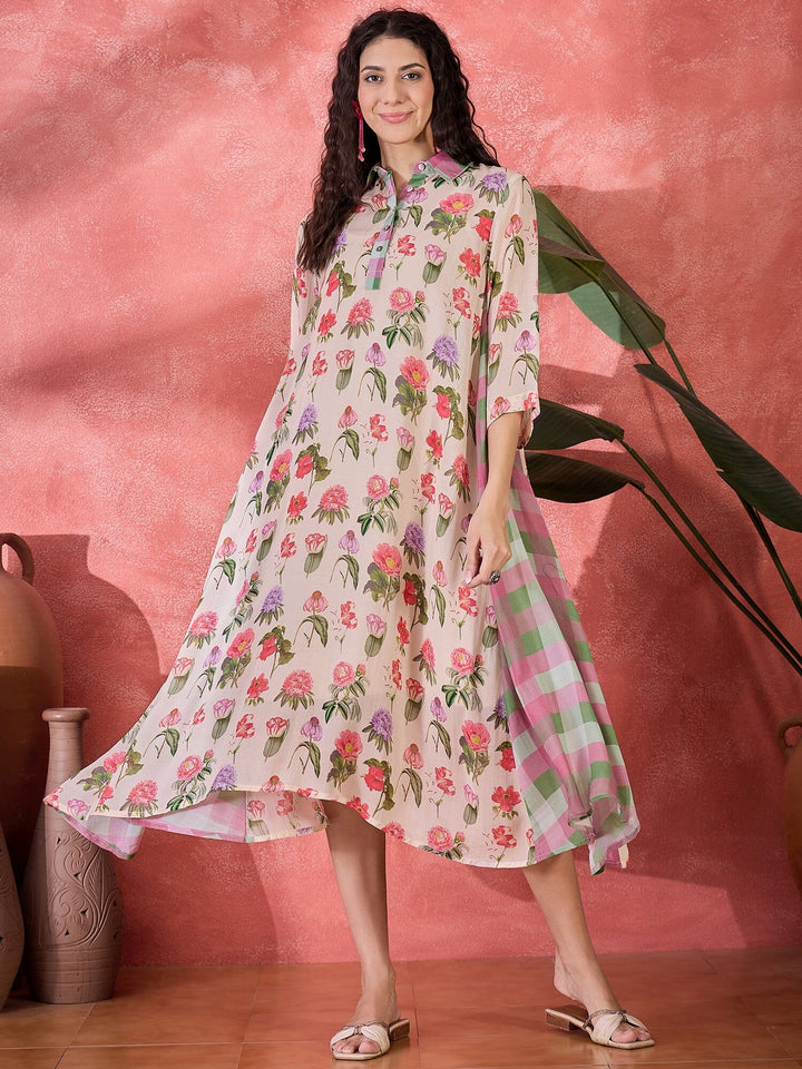 Pink Floral Printed Cotton Dress for Women dress Rangdeep 
