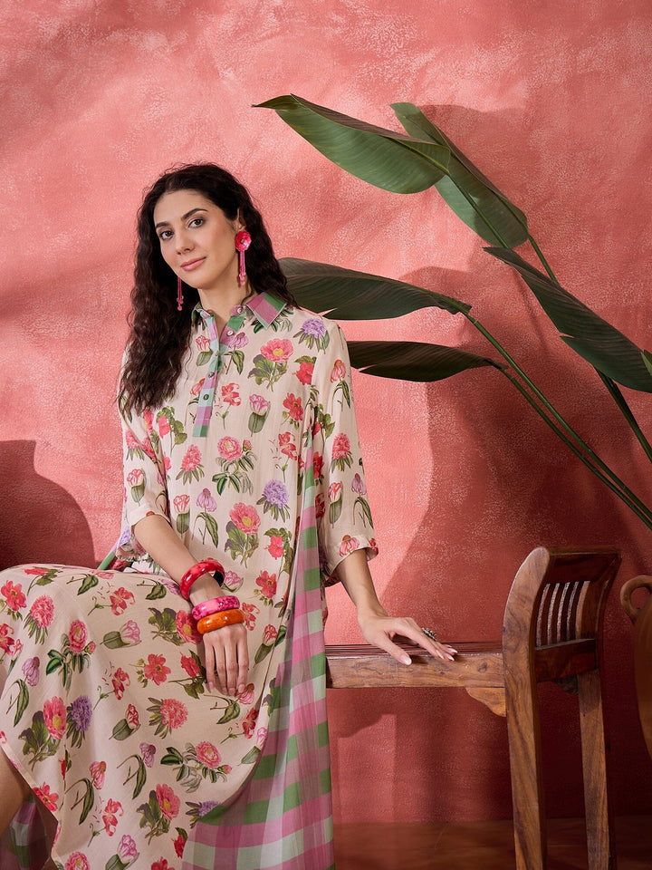 Pink Floral Printed Cotton Dress for Women dress Rangdeep 