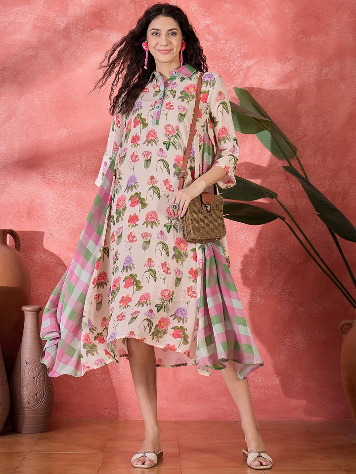 Pink Floral Printed Cotton Dress for Women dress Rangdeep 