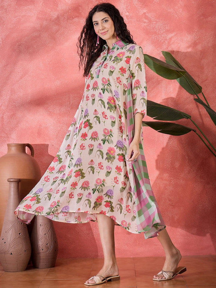 Pink Floral Printed Cotton Dress for Women dress Rangdeep 