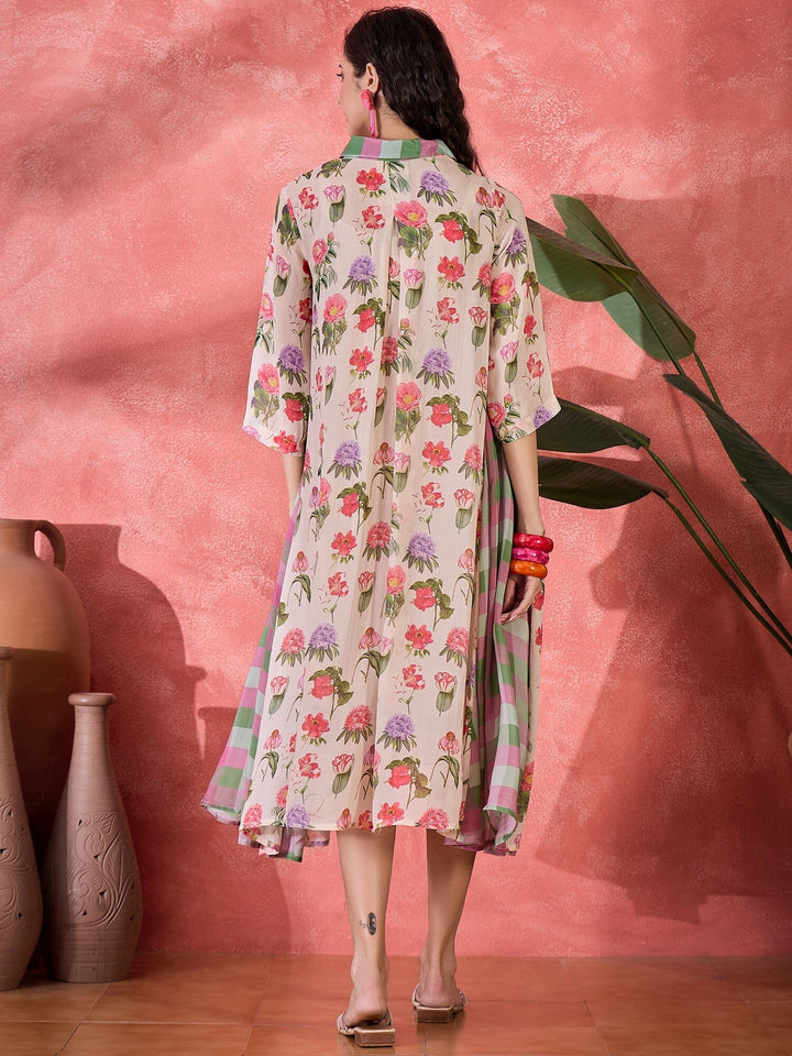 Pink Floral Printed Cotton Dress for Women dress Rangdeep 