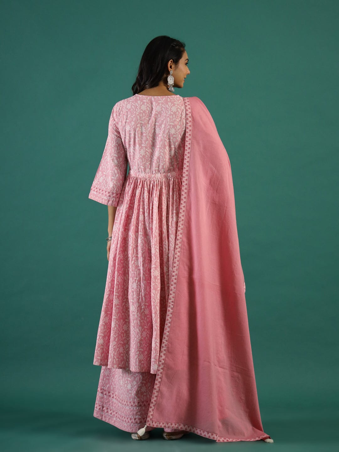 Pink Floral Printed Cotton Kurta with Dupatta Kurti set Rangdeep-Fashions 