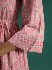 Pink Floral Printed Cotton Kurta with Dupatta Kurti set Rangdeep-Fashions 