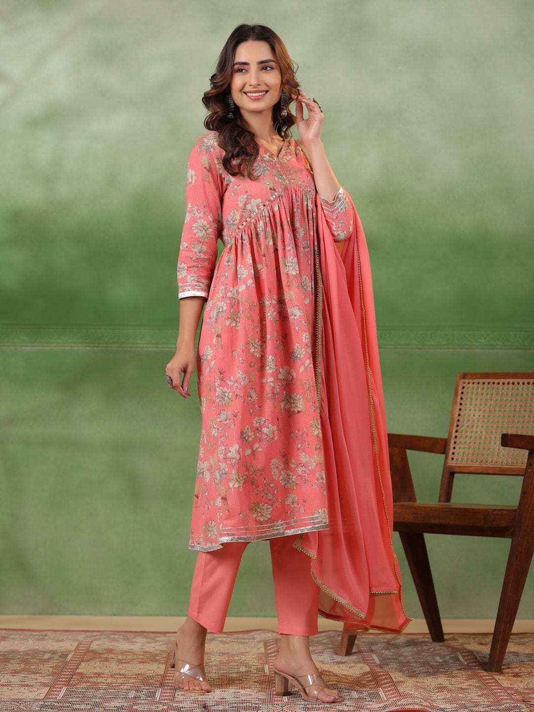 Pink Floral Printed Kurta Set with Dupatta Kurta set Rangdeep-Fashions 