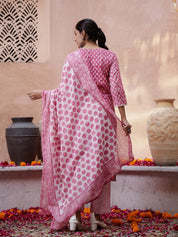 Pink Floral Printed Kurta Set with Dupatta Kurta set Rangdeep-Fashions 