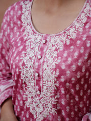 Pink Floral Printed Kurta Set with Dupatta Kurta set Rangdeep-Fashions 