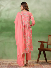 Pink Floral Printed Kurta Set with Dupatta Kurta set Rangdeep-Fashions 