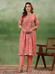 Pink Floral Printed Kurta Set with Dupatta Kurta set Rangdeep-Fashions 