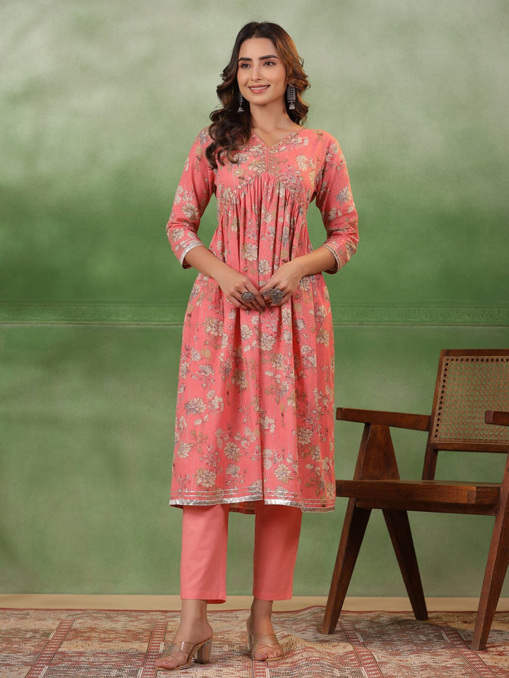 Pink Floral Printed Kurta Set with Dupatta Kurta set Rangdeep-Fashions 