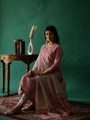 Pink Floral Printed Round Neck Kurta Set Kurta set Rangdeep-Fashions 