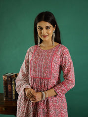 Pink Floral Printed Round Neck Kurta Set Kurta set Rangdeep-Fashions 