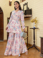 Pink Flower Printed Kurta Set Kurta set Rangdeep-Fashions 