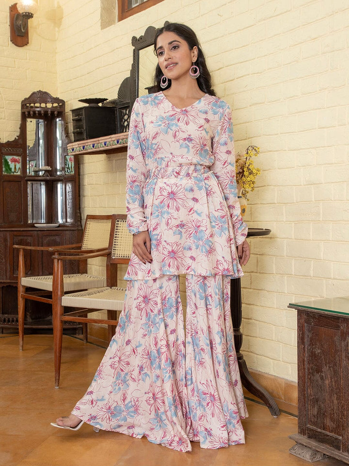 Pink Flower Printed Kurta Set Kurta set Rangdeep-Fashions 