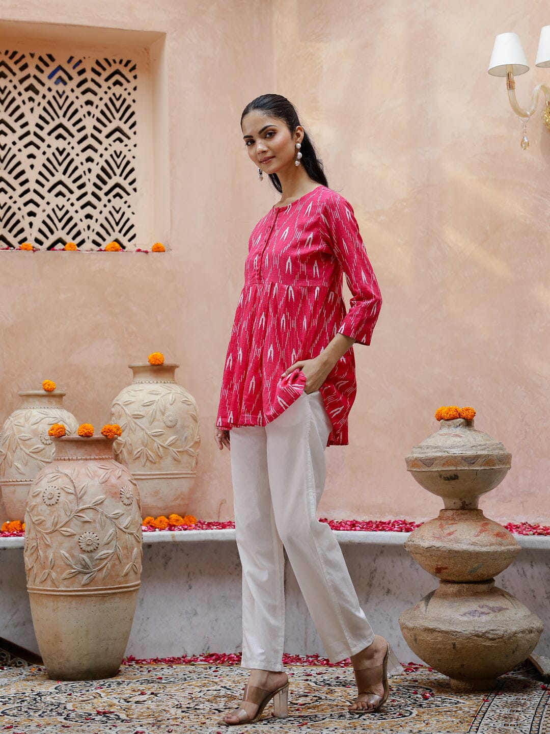 Pink Geometric Print Kurta Set Kurta set Rangdeep-Fashions 