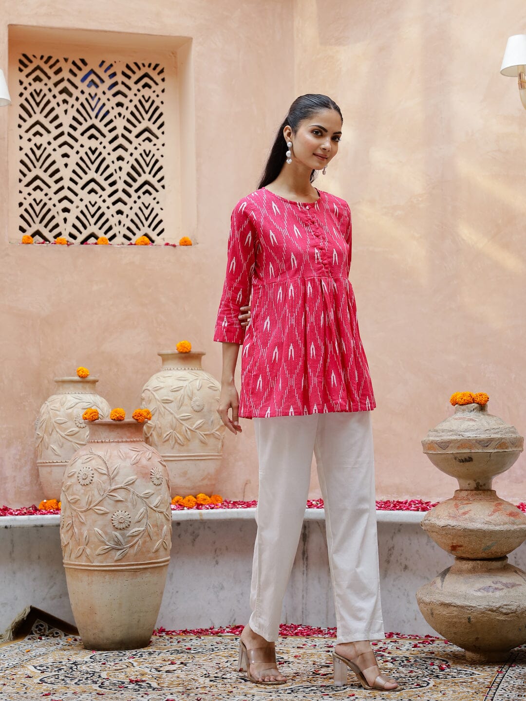 Pink Geometric Print Kurta Set Kurta set Rangdeep-Fashions 